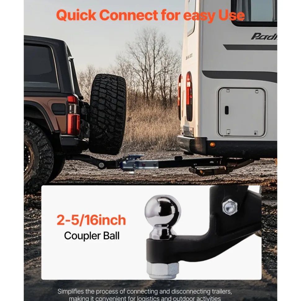 VEVOR Pintle Hook, 20000 lbs, Pintle Hook Hitch for 2-inch Hitch Hook Military Receiver, Combination 2-5/16-inch Hitch Ball, Fits 2.5 to 3-inch Lunette Ring, 15.6-inch Length, Black Powder Coat