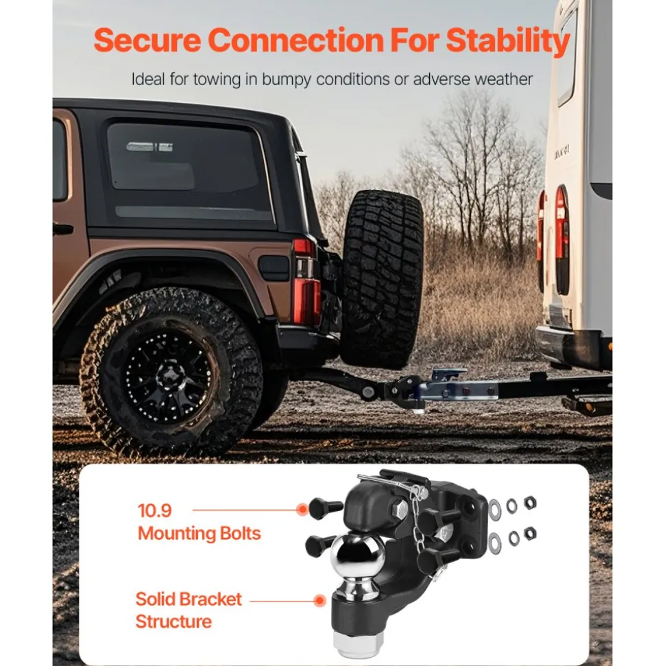 VEVOR Pintle Hook, 30000 lbs Towing Capacity, Trailer Hitches Receiver Hook Combination 2-5/16-inch Hitch Ball, Fits 2.5 to 3-inch Lunette Ring with Mounting Kit, Wear-resistant, Black Powder Coat