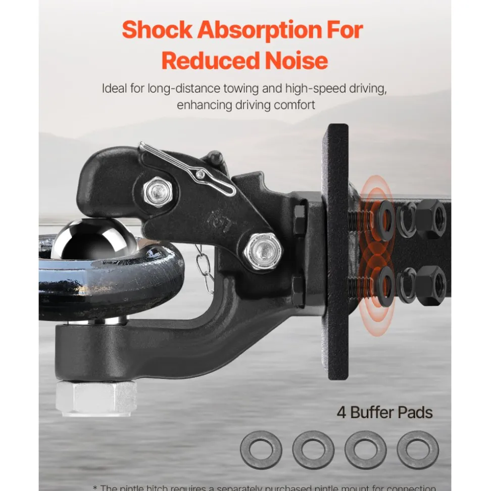 VEVOR Pintle Hook, 30000 lbs Towing Capacity, Trailer Hitches Receiver Hook Combination 2-5/16-inch Hitch Ball, Fits 2.5 to 3-inch Lunette Ring with Mounting Kit, Wear-resistant, Black Powder Coat