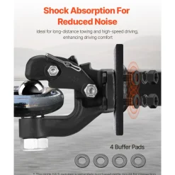 VEVOR Pintle Hook, 20000 lbs Towing Capacity, Trailer Hitches Receiver Hook Combination 2-inch Hitch Ball, Fits for 2.5 to 3-inch Lunette Ring with Mounting Kit, Wear-resistant, Black Powder Coat