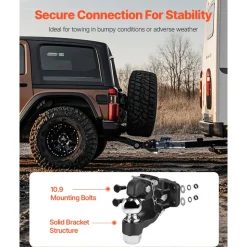 VEVOR Pintle Hook, 20000 lbs Towing Capacity, Trailer Hitches Receiver Hook Combination 2-5/16-inch Hitch Ball, Fits 2.5 to 3-inch Lunette Ring with Mounting Kit, Wear-resistant, Black Powder Coat