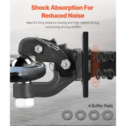 VEVOR Pintle Hook, 20000 lbs Towing Capacity, Trailer Hitches Receiver Hook Combination 2-5/16-inch Hitch Ball, Fits 2.5 to 3-inch Lunette Ring with Mounting Kit, Wear-resistant, Black Powder Coat