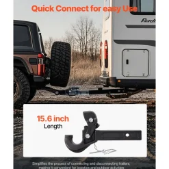 VEVOR Pintle Hook, 20000 lbs Towing Capacity, Pintle Hitch Receiver for 2-inch Hitch Hook Military Receiver, Fits 2.5 to 3-inch Lunette Ring, 15.6-inch Length, Black Powder Coat, for Various Trailers