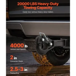 VEVOR Pintle Hook, 20000 lbs Towing Capacity, Pintle Hitch Receiver for 2-inch Hitch Hook Military Receiver, Fits 2.5 to 3-inch Lunette Ring, 15.6-inch Length, Black Powder Coat, for Various Trailers