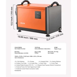 VEVOR 125 Pints Commercial Dehumidifier with Drain Hose, Portable Crawl Space Dehumidifiers for Basement Storage Room Industrial Grade, Auto Defrost/Drainage, Heavy-duty Galvanized Steel, LED Indicate