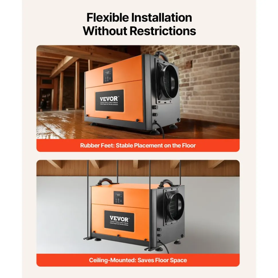 VEVOR 180 Pints Commercial Dehumidifier with Pump/Drain Hoses, Portable Crawl Space Dehumidifiers for Basement Storage Room Industrial Grade, Auto Defrost, Heavy-duty LLDPE,Foldable Handle