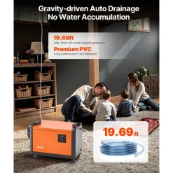 VEVOR 70 Pints Commercial Dehumidifier with Pump, Portable Crawl Space Dehumidifiers for Basement Storage Room Industrial, Auto Defrost/Drainage, Heavy-duty Galvanized Steel, with 2 Drain Hoses