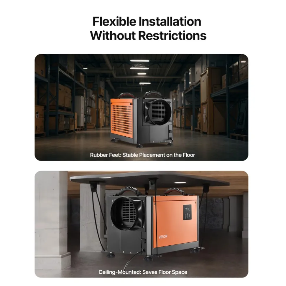 VEVOR 70 Pints Commercial Dehumidifier with Pump, Portable Crawl Space Dehumidifiers for Basement Storage Room Industrial, Auto Defrost/Drainage, Heavy-duty Galvanized Steel, with 2 Drain Hoses