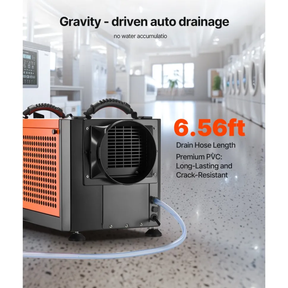VEVOR 70 Pints Commercial Dehumidifier with Drain Hose, Portable Crawl Space Dehumidifiers for Basement Storage Room Industrial, Auto Defrost/Drainage, Heavy-duty Galvanized Steel, LED Indicate