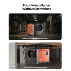 VEVOR 70 Pints Commercial Dehumidifier with Drain Hose, Portable Crawl Space Dehumidifiers for Basement Storage Room Industrial, Auto Defrost/Drainage, Heavy-duty Galvanized Steel, LED Indicate