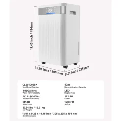 VEVOR 52 Pints Dehumidifier for Home & Basement, Drain Hose for Commercial & Industrial Use, Smart Humidity Control, Low Noise for Large Rooms, Warehouses, Bedrooms & Storage, Large Coverage,White
