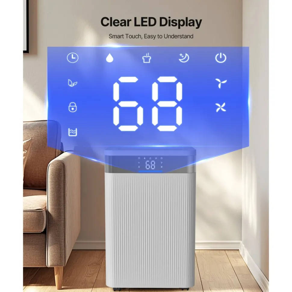 VEVOR 52 Pints Dehumidifier for Home & Basement, Drain Hose for Commercial & Industrial Use, Smart Humidity Control, Low Noise for Large Rooms, Warehouses, Bedrooms & Storage, Large Coverage,White