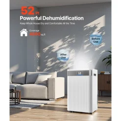 VEVOR 52 Pints Dehumidifier for Home & Basement, Drain Hose for Commercial & Industrial Use, Smart Humidity Control, Low Noise for Large Rooms, Warehouses, Bedrooms & Storage, Large Coverage,White