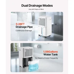 VEVOR 52 Pints Dehumidifier for Home & Basement, Drain Hose for Commercial & Industrial Use, Smart Humidity Control, Low Noise for Large Rooms, Warehouses, Bedrooms & Storage, Large Coverage,White