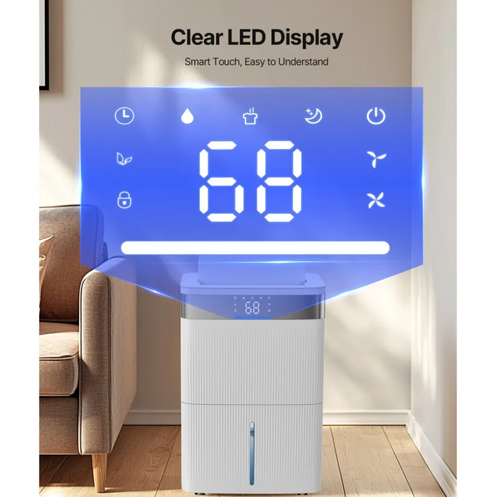 VEVOR 80 Pints Dehumidifier for Home & Basement, Drain Hose for Commercial & Industrial Use, Smart Humidity Control, Low Noise for Large Rooms, Warehouses, Bedrooms & Storage, Large Coverage,White