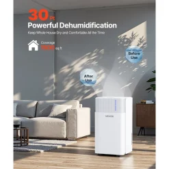 VEVOR 30 Pints Dehumidifier for Home & Basement, Drain Hose for Commercial & Industrial Use, Smart Humidity Control, Low Noise for Large Rooms, Warehouses, Bedrooms & Storage, Large Coverage,White