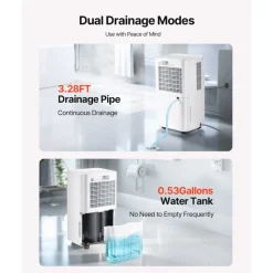 VEVOR 30 Pints Dehumidifier for Home & Basement, Drain Hose for Commercial & Industrial Use, Smart Humidity Control, Low Noise for Large Rooms, Warehouses, Bedrooms & Storage, Large Coverage,White
