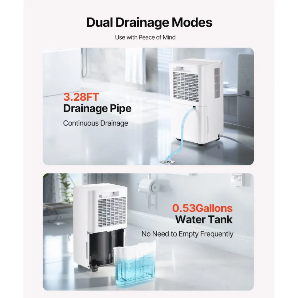 VEVOR 30 Pints Dehumidifier for Home & Basement, Drain Hose for Commercial & Industrial Use, Smart Humidity Control, Low Noise for Large Rooms, Warehouses, Bedrooms & Storage, Large Coverage,White