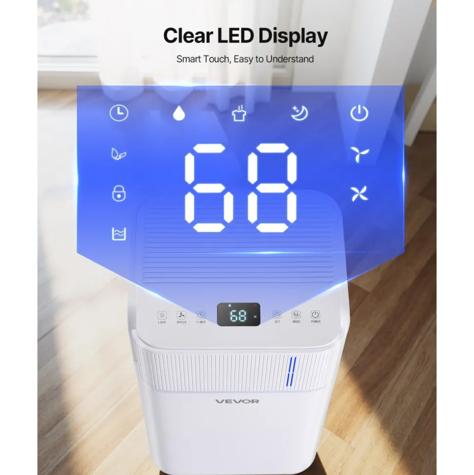 VEVOR 30 Pints Dehumidifier for Home & Basement, Drain Hose for Commercial & Industrial Use, Smart Humidity Control, Low Noise for Large Rooms, Warehouses, Bedrooms & Storage, Large Coverage,White
