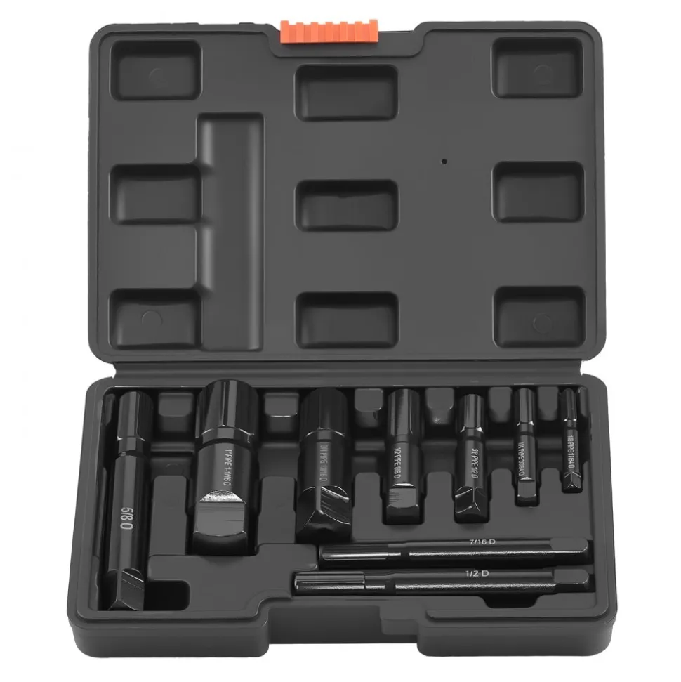 VEVOR Pipe Extractor Set, 9 Pieces Heavy Duty Steel Broken Pipe Extractors, with Solid Storage Case, Cr-Mo Steel for Removing 1/8" to 1" Damaged Threaded Pipes and Fittings, for Plumbers Mechanics DIY