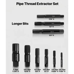 VEVOR Pipe Extractor Set, 9 Pieces Heavy Duty Steel Broken Pipe Extractors, with Solid Storage Case, Cr-Mo Steel for Removing 1/8