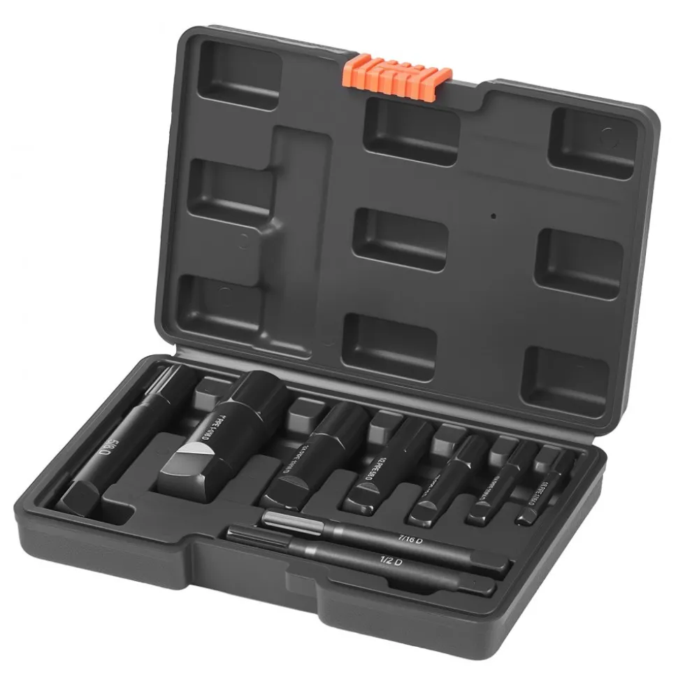 VEVOR Pipe Extractor Set, 9 Pieces Heavy Duty Steel Broken Pipe Extractors, with Solid Storage Case, Cr-Mo Steel for Removing 1/8" to 1" Damaged Threaded Pipes and Fittings, for Plumbers Mechanics DIY