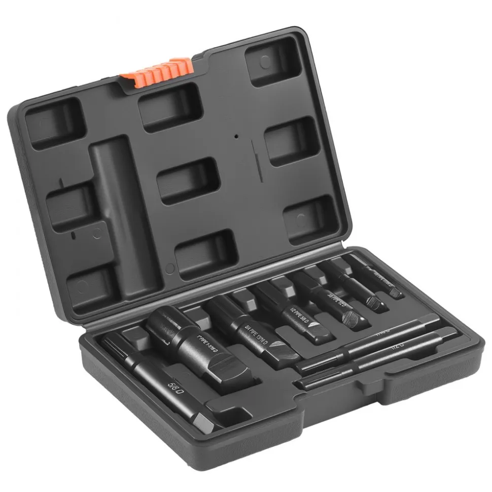 VEVOR Pipe Extractor Set, 9 Pieces Heavy Duty Steel Broken Pipe Extractors, with Solid Storage Case, Cr-Mo Steel for Removing 1/8" to 1" Damaged Threaded Pipes and Fittings, for Plumbers Mechanics DIY