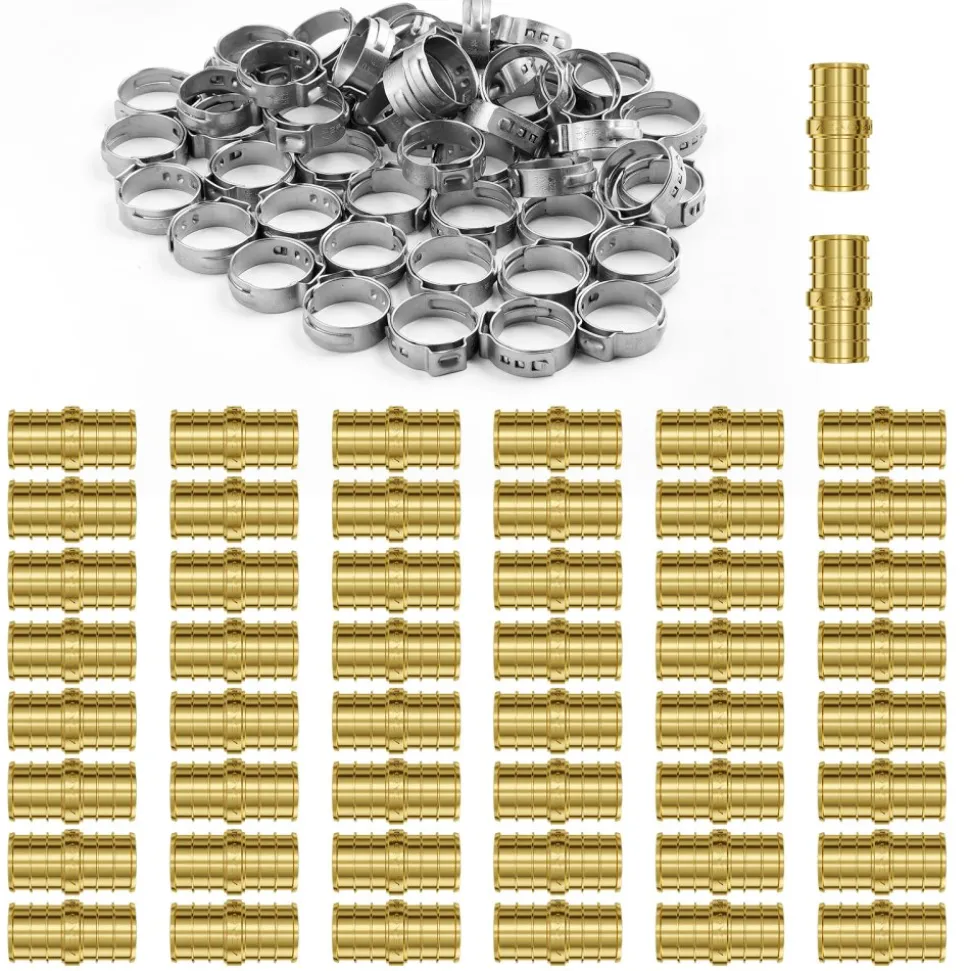 VEVOR Pipe Fittings, 1/2" 50PCS Brass Pipe Fittings, Clamp-style Straight-Through Pipe Connector Brass Air Fittings, Heavy Duty Plumbing Fittings Tube Adapter for Heating/Shower Systems,Water Pipes