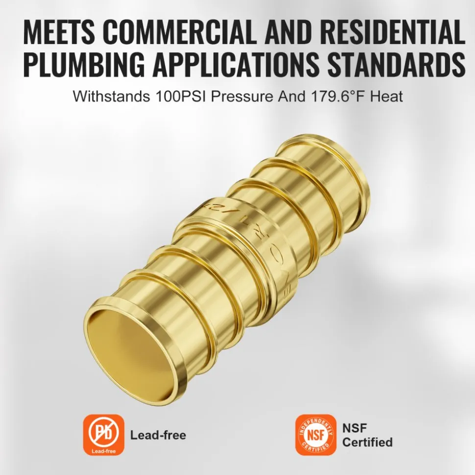 VEVOR Pipe Fittings, 1/2" 50PCS Brass Pipe Fittings, Clamp-style Straight-Through Pipe Connector Brass Air Fittings, Heavy Duty Plumbing Fittings Tube Adapter for Heating/Shower Systems,Water Pipes