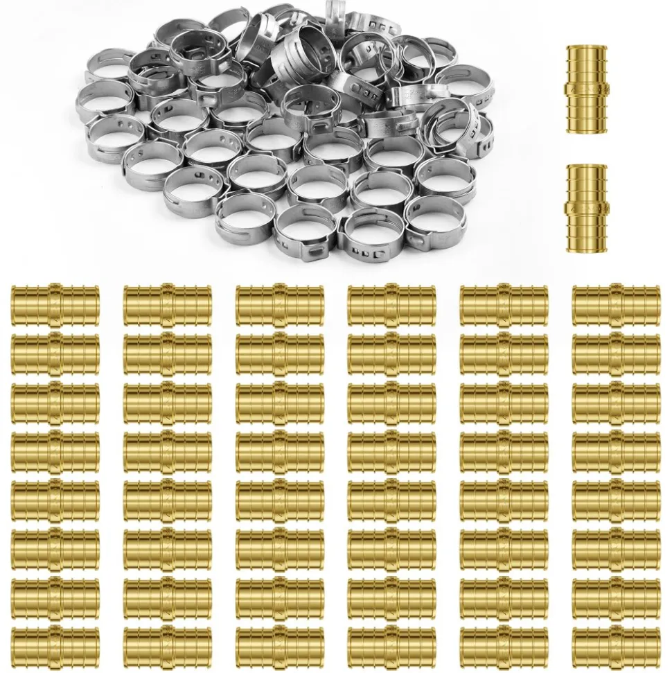 VEVOR Pipe Fittings, 1/2" 50PCS Brass Pipe Fittings, Clamp-style Straight-Through Pipe Connector Brass Air Fittings, Heavy Duty Plumbing Fittings Tube Adapter for Heating/Shower Systems,Water Pipes