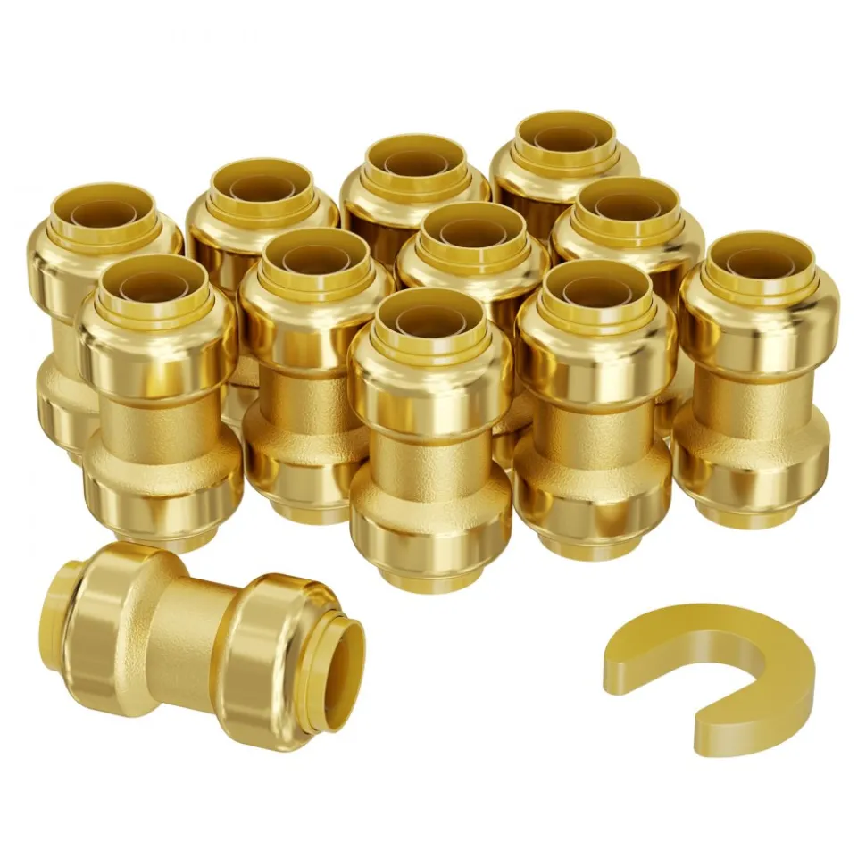 VEVOR Pipe Fittings, 3/4" 12PCS Brass Pipe Fittings, Straight-Through Push-Fit Pipe Connector Brass Air Fittings, Heavy Duty Plumbing Fittings Adapter for Heating/Shower Systems, Water Pipes