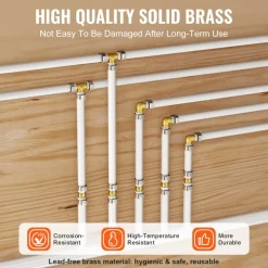 VEVOR Pipe Fittings, 1/2" 50PCS Brass Pipe Fittings, Clamp-style Elbows Pipe Connector Brass Air Fittings, Heavy Duty Plumbing Fittings Tube Adapter for Heating/Shower Systems, Outdoor Water Pipes