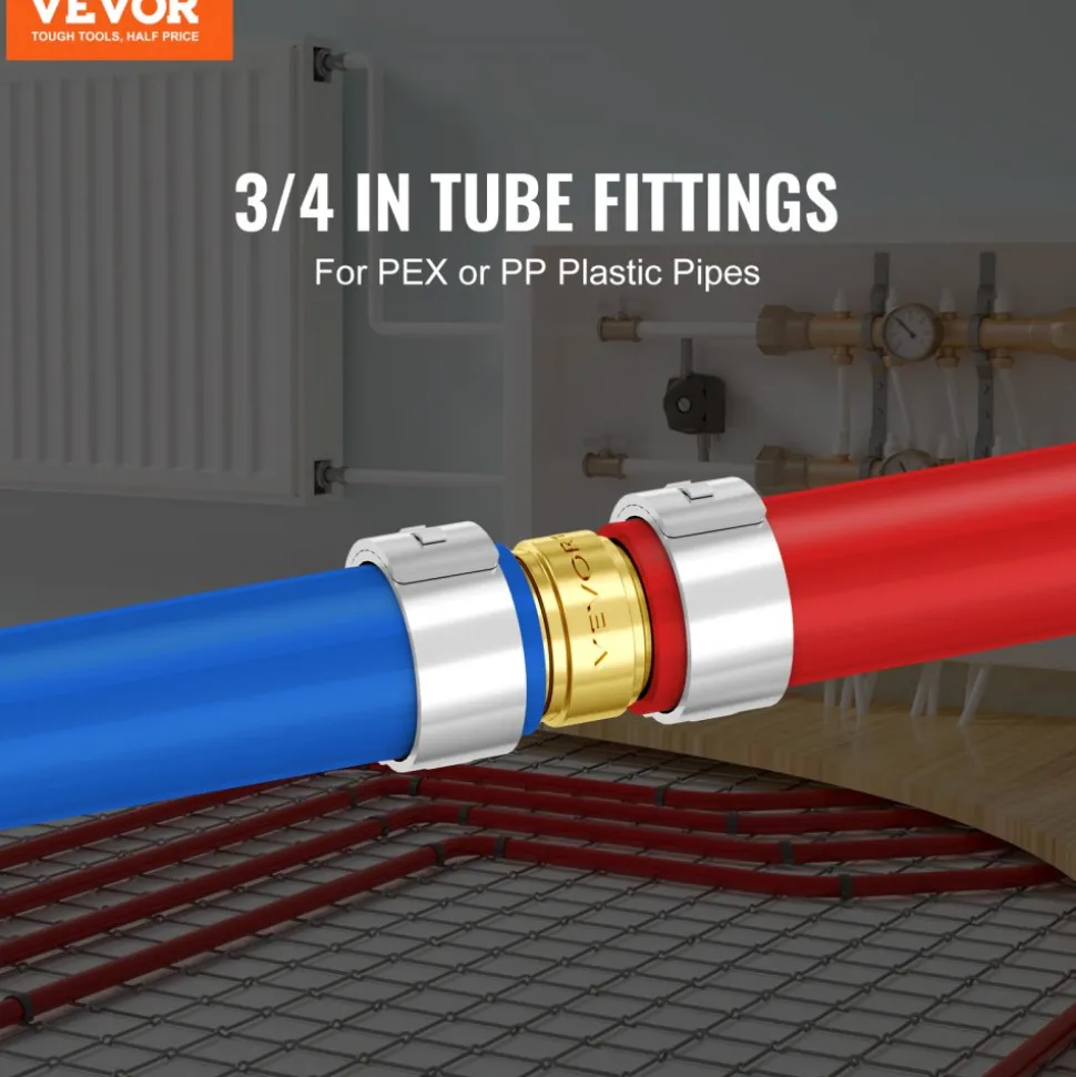 VEVOR Pipe Fittings, 3/4" 12PCS Brass Pipe Fittings, Clamp-style 3/4 NPT Pipe Connector Brass Air Fittings, Heavy Duty Plumbing Fittings NPT Adapter for Heating/Shower Systems, Water Pipes
