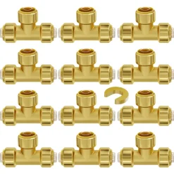 VEVOR Pipe Fittings, 1/2" 12PCS Tee Brass Pipe Fittings, Push-Fit Pipe Connector Brass Air Fittings, Heavy Duty Plumbing Fittings Adapter for Heating/Shower Systems, Water Pipes