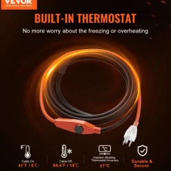 VEVOR Pipe Heating Cable, 6FT 7W/FT Heat Tape for Pipes with Built-in Thermostat, Water Pipe Heat Cable Protects PVC Hose, Metal and Plastic Pipe from Freezing