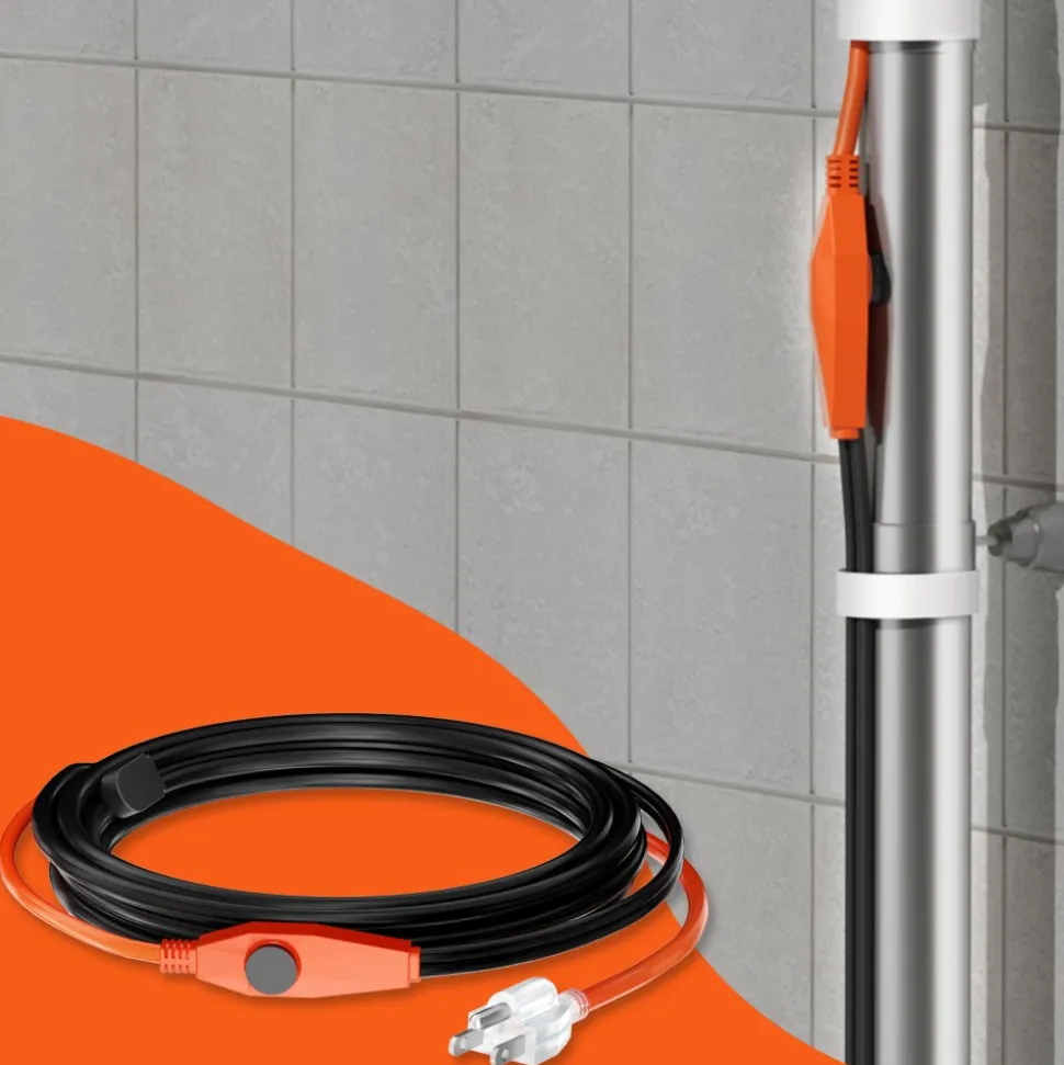 VEVOR Pipe Heating Cable, 18FT 7W/FT Heat Tape for Pipes with Built-in Thermostat, Water Pipe Heat Cable Protects PVC Hose, Metal and Plastic Pipe from Freezing