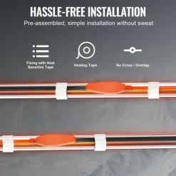 VEVOR Pipe Heating Cable, 80FT 7W/FT Heat Tape for Pipes with Built-in Thermostat, Water Pipe Heat Cable Protects PVC Hose, Metal and Plastic Pipe from Freezing