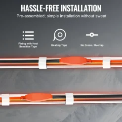 VEVOR Pipe Heating Cable, 9FT 7W/FT Heat Tape for Pipes with Built-in Thermostat, Water Pipe Heat Cable Protects PVC Hose, Metal and Plastic Pipe from Freezing