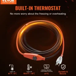 VEVOR Pipe Heating Cable, 9FT 7W/FT Heat Tape for Pipes with Built-in Thermostat, Water Pipe Heat Cable Protects PVC Hose, Metal and Plastic Pipe from Freezing
