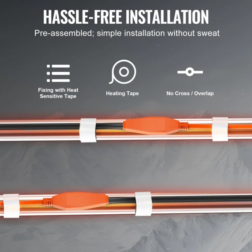 VEVOR Pipe Heating Cable, 3FT 7W/FT Heat Tape for Pipes with Built-in Thermostat, Water Pipe Heat Cable Protects PVC Hose, Metal and Plastic Pipe from Freezing