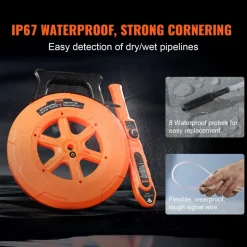 VEVOR Pipe Locators, 100ft/30m PVC Pipe Locators Underground, IP67 Waterproof Pipe Blockage Detector with Adjustable Sensitivity, Sewer Wall Scanner Plumbing Tool for PVC Plastic Metal Water Pipes