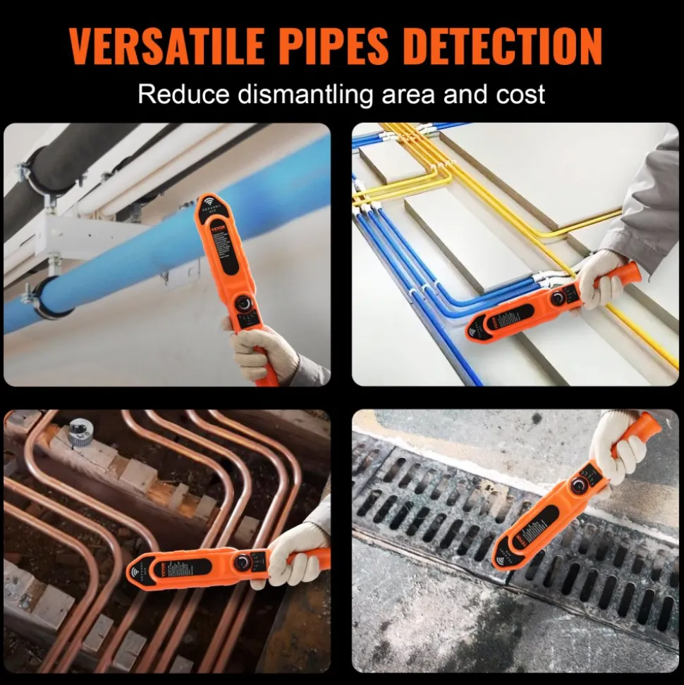 VEVOR Pipe Locators, 100ft/30m PVC Pipe Locators Underground, IP67 Waterproof Pipe Blockage Detector with Adjustable Sensitivity, Sewer Wall Scanner Plumbing Tool for PVC Plastic Metal Water Pipes