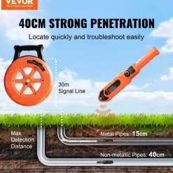 VEVOR Pipe Locators, 100ft/30m PVC Pipe Locators Underground, IP67 Waterproof Pipe Blockage Detector with Adjustable Sensitivity, Sewer Wall Scanner Plumbing Tool for PVC Plastic Metal Water Pipes