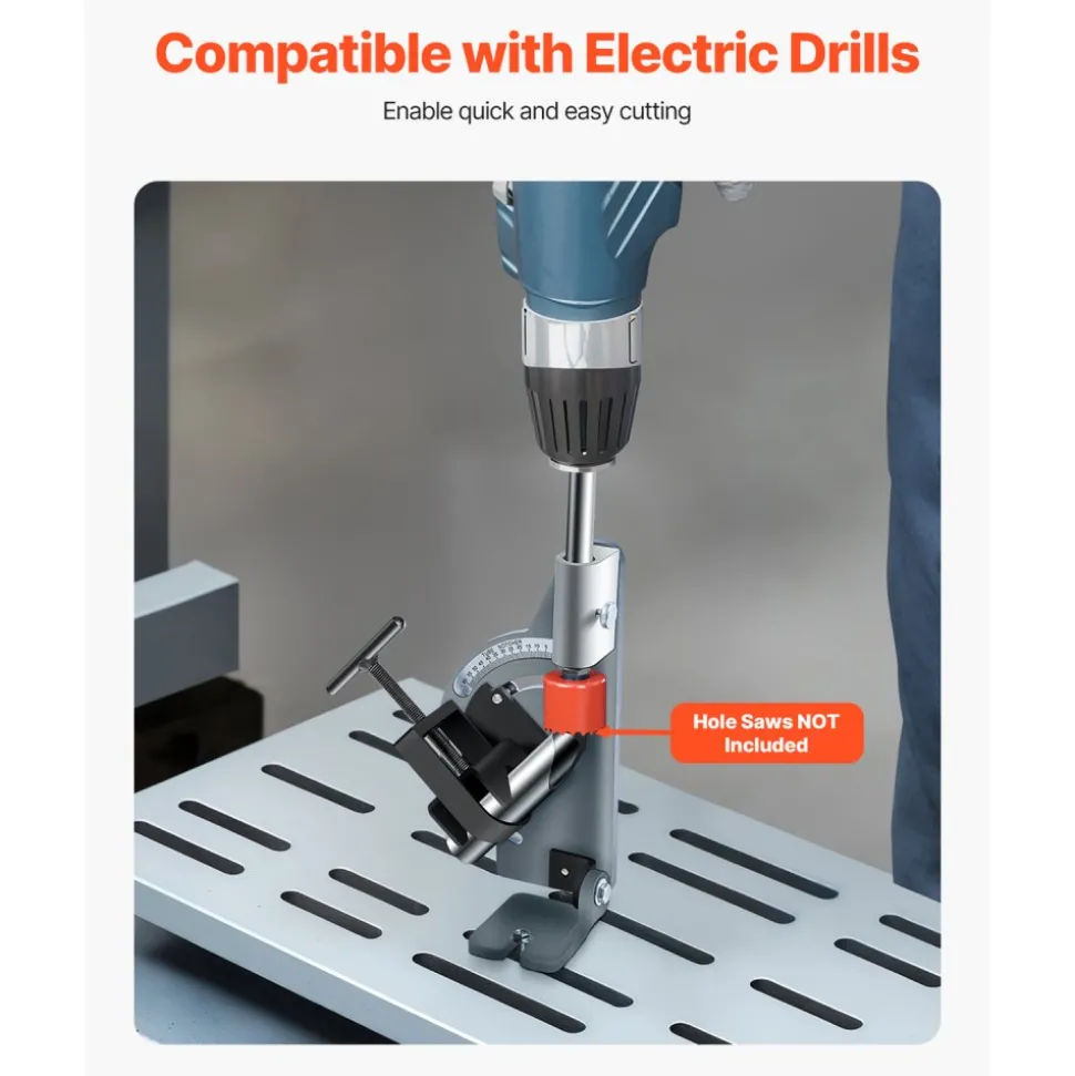VEVOR Pipe Notcher, Tubing Notcher for 1/2 to 2-inch Pipes, Pipe & Tube Notcher with 0 to 60° Adjustable Angle for Metal, PVC, Wood Pipes, Ideal for Repair Shops, Home Projects, Metalworking