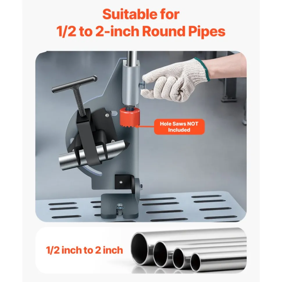 VEVOR Pipe Notcher, Tubing Notcher for 1/2 to 2-inch Pipes, Pipe & Tube Notcher with 0 to 60° Adjustable Angle for Metal, PVC, Wood Pipes, Ideal for Repair Shops, Home Projects, Metalworking