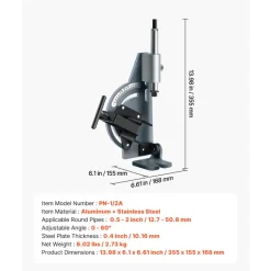 VEVOR Pipe Notcher, Tubing Notcher for 1/2 to 2-inch Pipes, Pipe & Tube Notcher with 0 to 60° Adjustable Angle for Metal, PVC, Wood Pipes, Ideal for Repair Shops, Home Projects, Metalworking