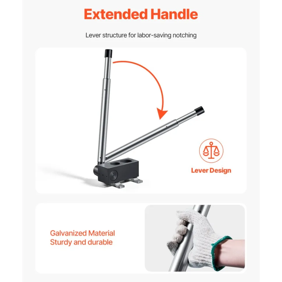 VEVOR Pipe Notcher, Tubing Pipe Notcher for 1.5/2-inch Pipes, Steel Pipe and Tube Notcher with Long Handle for Auto Repair, Construction, Metalworking, Support Horizontal/Vertical Operation