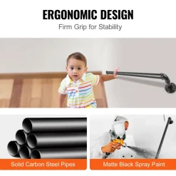 VEVOR Pipe Stair Handrail, 3FT Staircase Handrail, 440LBS Load Capacity Carbon Steel Pipe Handrail, Industrial Pipe Handrail with Wall Mount Support, Round Corner Wall Handrailings for Indoor, Outdoor