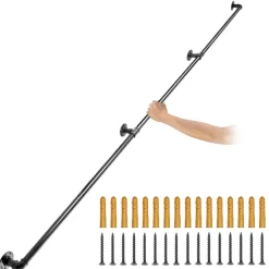 VEVOR Pipe Stair Handrail, 8FT Staircase Handrail, 440LBS Load Capacity Carbon Steel Pipe Handrail, Industrial Pipe Handrail with Wall Mount Support, Round Corner Wall Handrailings for Indoor, Outdoor