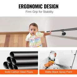 VEVOR Pipe Stair Handrail, 13FT Staircase Handrail, 440LBS Load Capacity Carbon Steel Pipe Handrail, Industrial Pipe Handrail with Wall Mount Support, Round Corner Wall Handrailing for Indoor, Outdoor